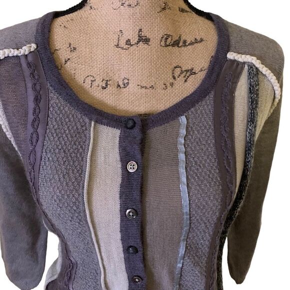 J. Jill Striped Wool & Mohair Blend Cardigan Sweater Size LP - Picture 3 of 13